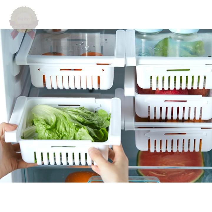 Bộ 2 khay rổ nhựa kéo dài đựng thức ăn thực phẩm trong tủ lạnh thông minh tiện dụng - Henrysa