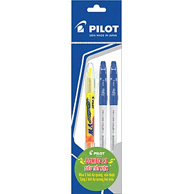 Combo Pilot 23 : 2 dạ quang xóa được Frixion Colors xanh dương + 1 dạ quang 2 màu vàng-cam