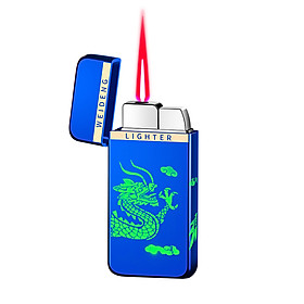 Vỏ Hột Quẹt Bật Lửa Khò Gas 1 Tia  WD-881 Có Đèn LED In Hình Rồng Cuộn 2 Mặt, Mèo Thần Tài - Nhiều Họa Tiết