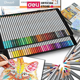Hộp bút chì màu gốc dầu Dmast cao cấp Deli - Hộp thiếc màu đậm, tươi sáng, tô vẽ tranh cho người mới, chuyên nghiệp cho người mới
