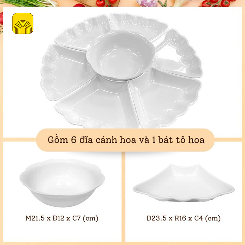 Bộ Bát Đĩa Hoa Mặt Trời 7 Chi Tiết, Bộ Bát Đĩa Bày Cỗ Trong Gia Đình Loại Lớn