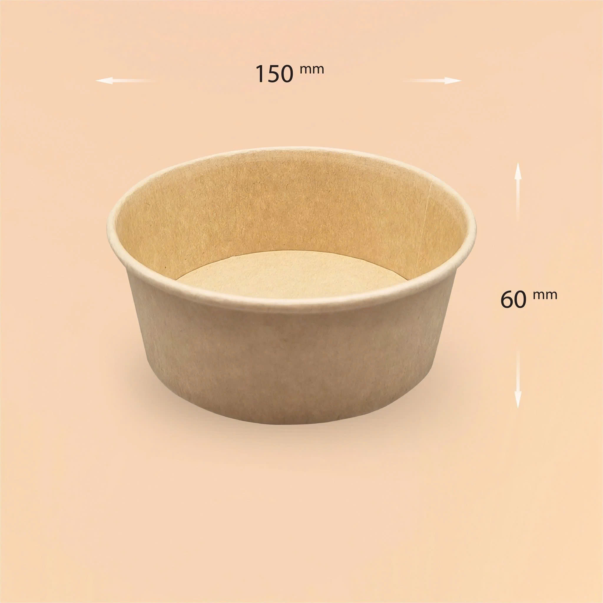Tô giấy Kraft Salad nâu 750ml đựng thức ăn, salad, bánh bông lan có NẮP PET (PP) chịu nhiệt (set 50 cái)