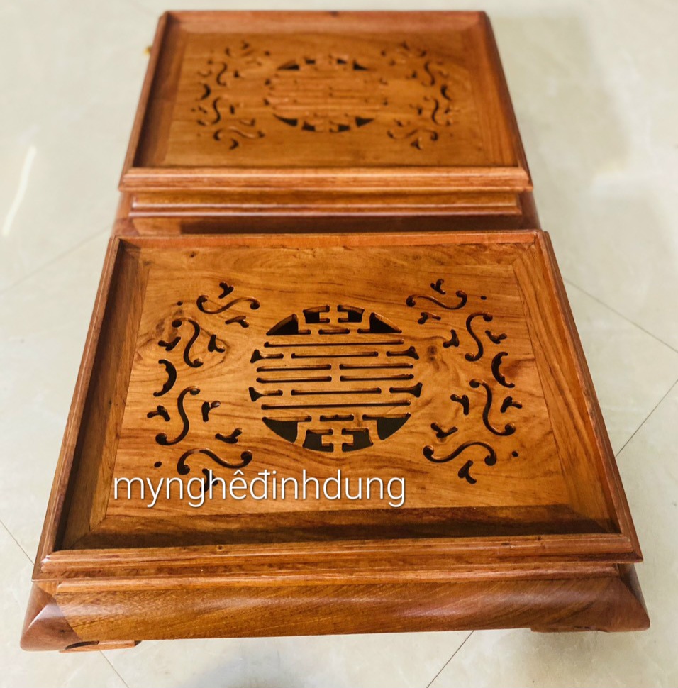 Khay trà chè cung đình để bộ ấm chén bằng gỗ hương kt 26x36x12cm