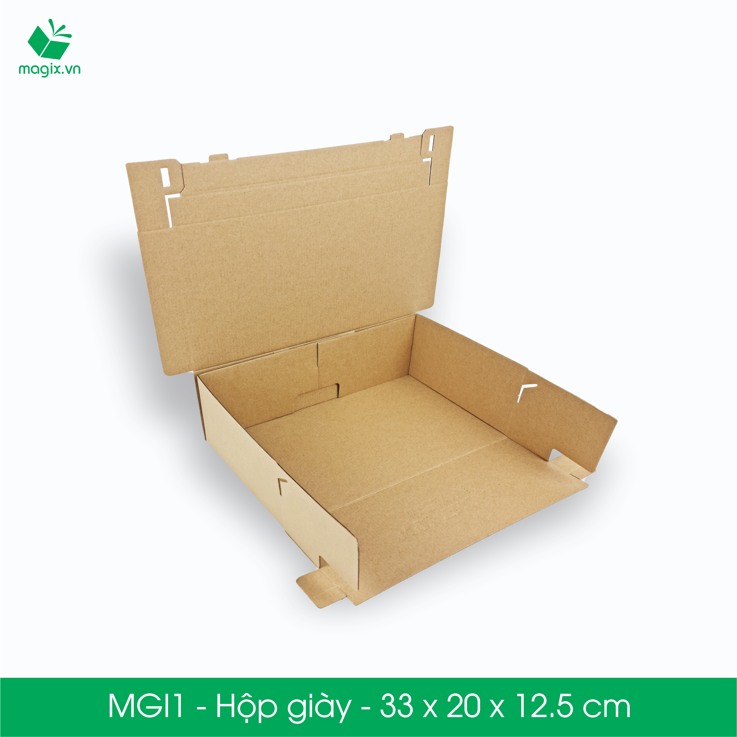 MGI1 - 33x20x12.5cm - 25 Hộp giày - 25/50/100Thùng hộp carton trơn đóng hàng