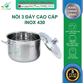 Nồi Inox 430 Bếp Từ 3 Đáy Fivestar (36 cm) Nắp Inox + Tặng 5 Muỗng Ăn Inox Cao Cấp