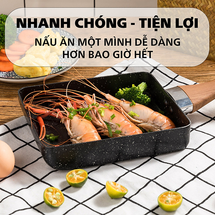 Chảo Vuông Chảo Đá Chống Dính Làm Bánh Chống Dính Vân Đá Dùng Được Trên Mọi Loại Bếp Chảo Đúc Bằng Đá Ceramic