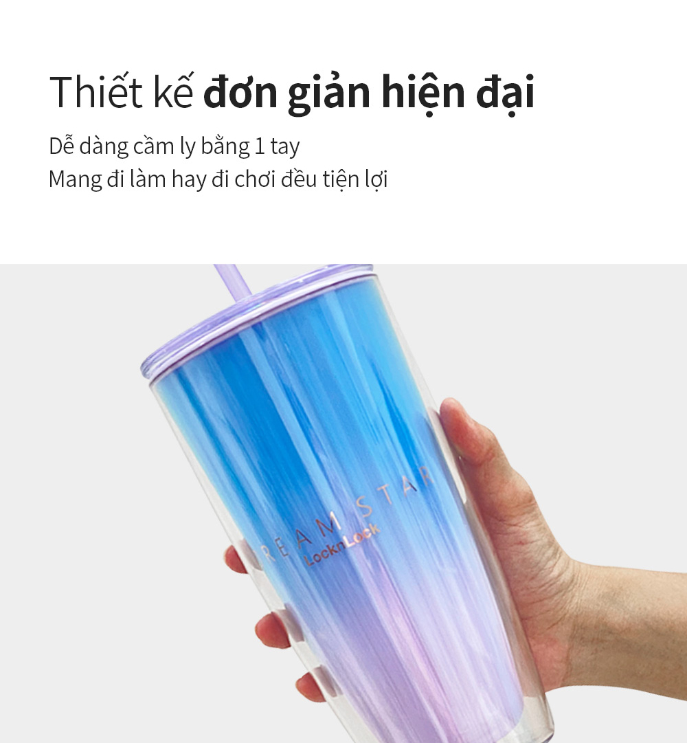 Ly nhựa Lock&Lock 2 lớp 750ml HAP522 - Hàng chính hãng kèm ống hút cọ rửa, cách nhiệt tốt, miệng rộng - JoyMall