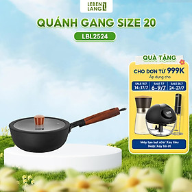 Nồi gang chống dính đa năng Lebenlang LBL2523, size 20, 2L, nắp kính tay cầm gỗ dùng mọi loại bếp - hàng chính hãng