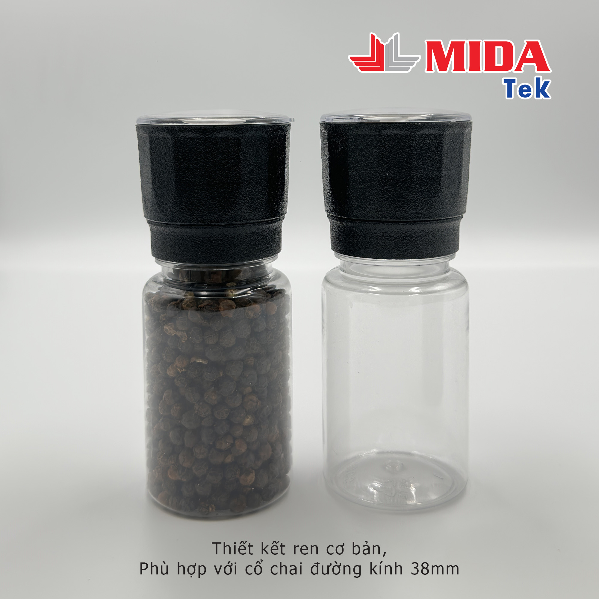 Bộ 2 Nắp xay tiêu MIDATEK cối xay ceramic cho hũ nhựa đường kính 38mm