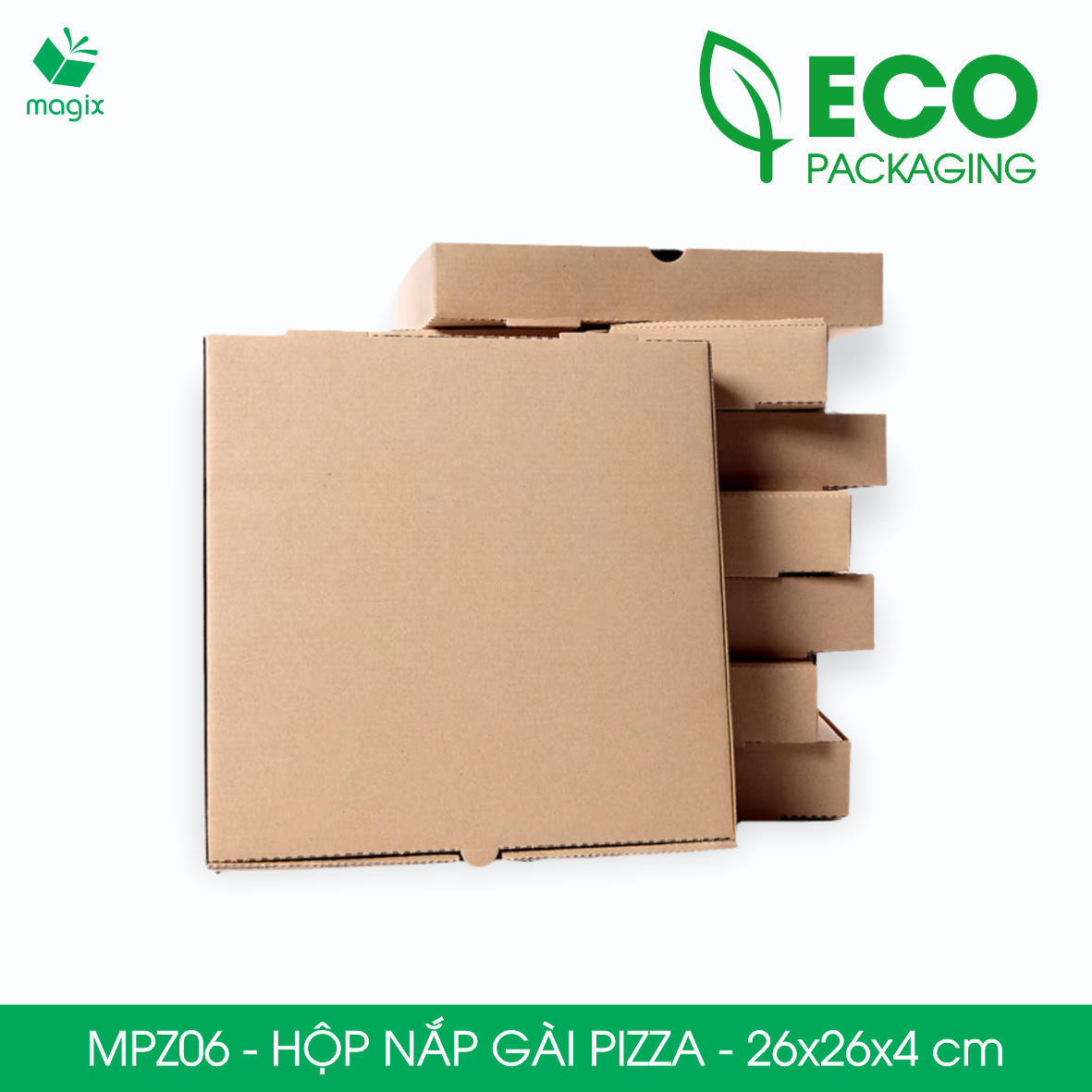 MPZ06 - 26x26x4 cm - 100 Hộp nắp gài pizza đa dụng - Hộp nắp gập, hộp carton gói hàng, hộp quà