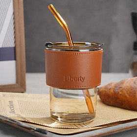 Ly thủy tinh kèm ống hút 400ml chống tràn giữ nhiệt