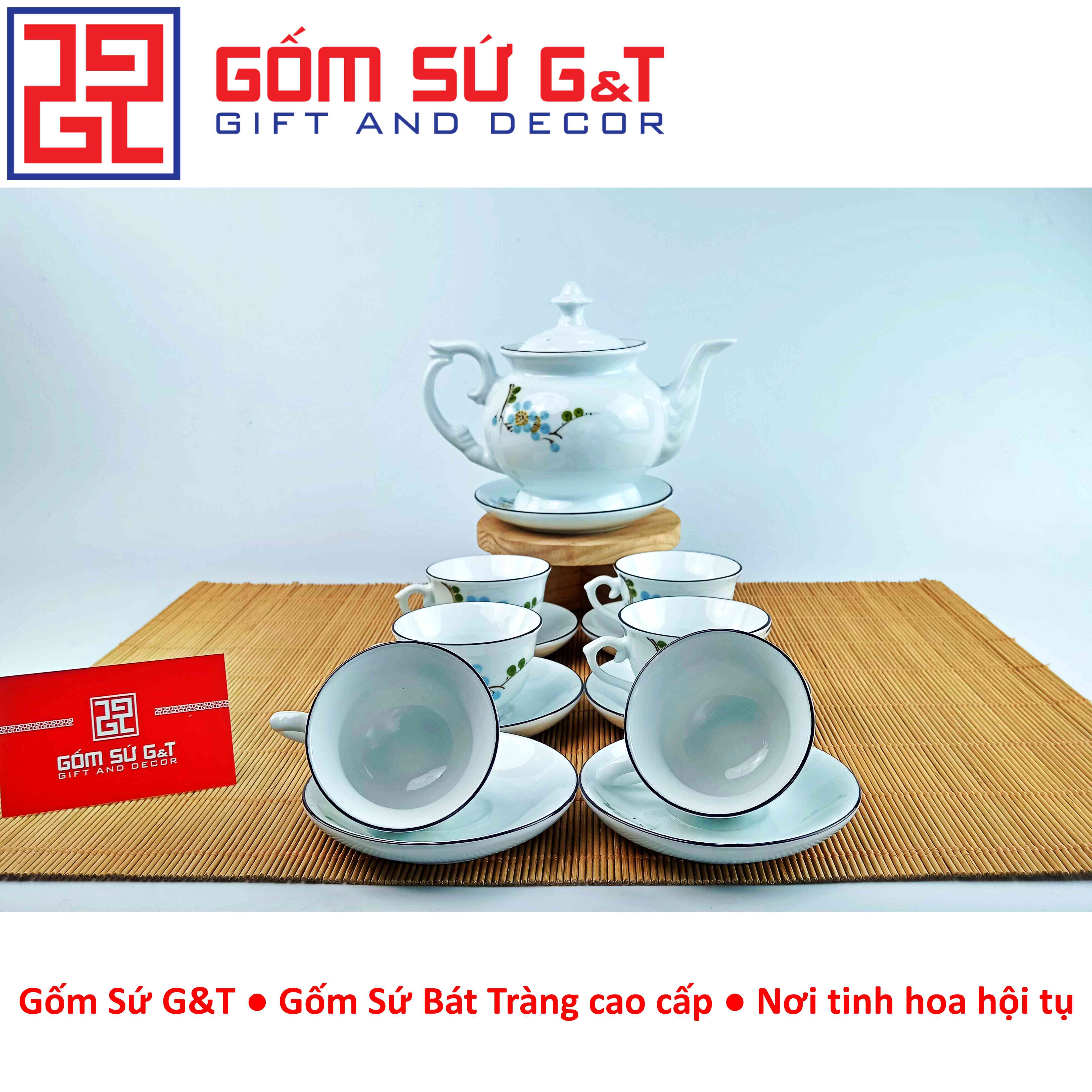 Bộ trà cát tường vẽ hoa đào xanh Gốm Sứ G&T