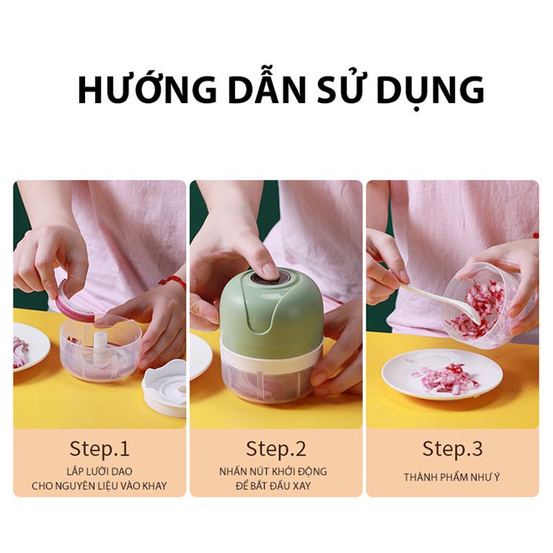 Máy xay tỏi, ớt, thịt mini cầm tay không dây dùng pin sạc