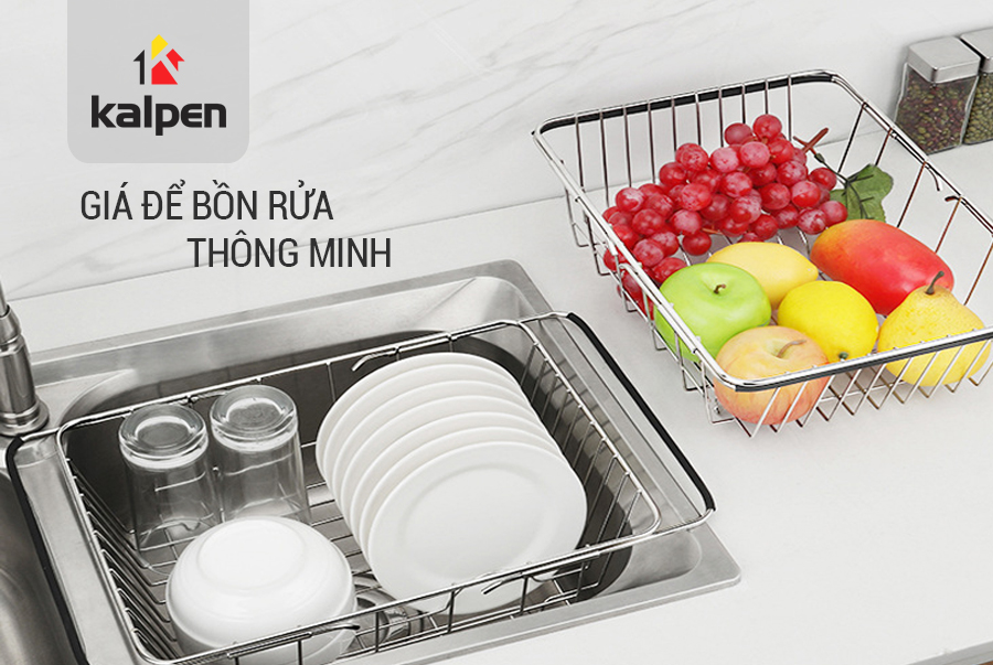 Rổ Gác Inox Trên Chậu Rửa Chén Thông Minh Có Thể Điều Chỉnh Kích Thước (Kalpen KBRK33) - Hàng Chính Hãng