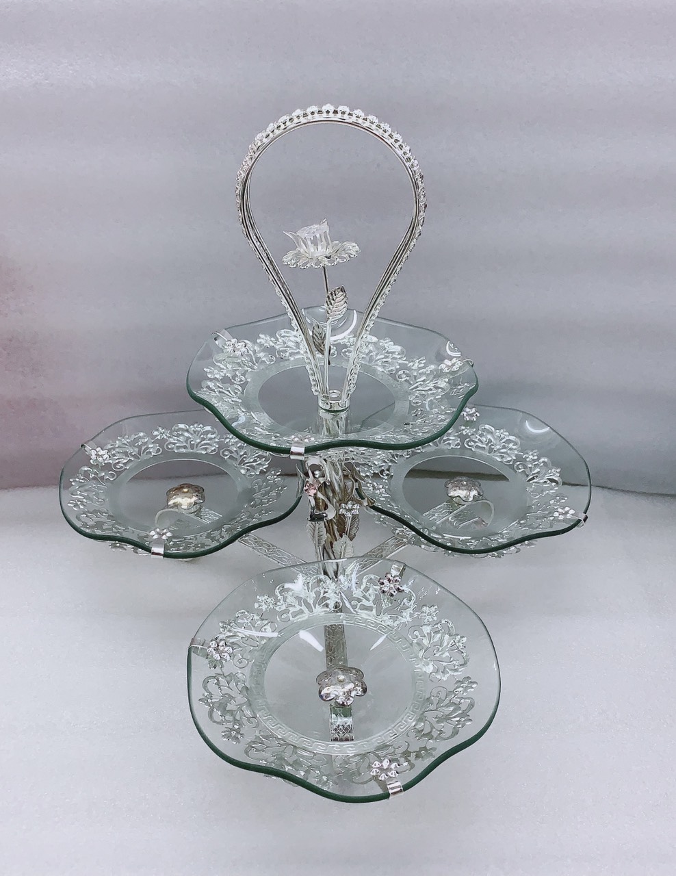 KHAY ĐỰNG BÁNH KẸO HOA QUẢ THỦY TINH 4 TẦNG - VD26