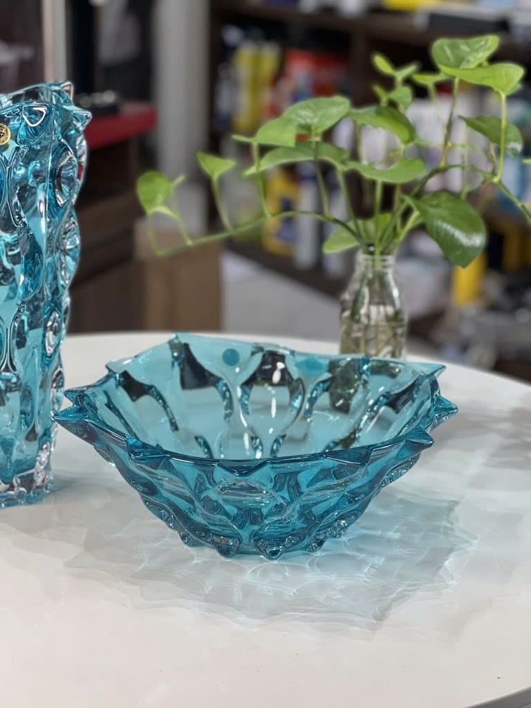 Tô pha lê Bohemia Samba xanh Aquamarine 30.5cm Hàng chính hãng