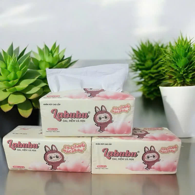Sản phẩm phụ kiện phòng ăn -Combo 10 bịch giấy ăn Labubu 300 tờ - 4 lớp / 1 gói siêu mềm mại siêu dai tiết kiệm và an toàn