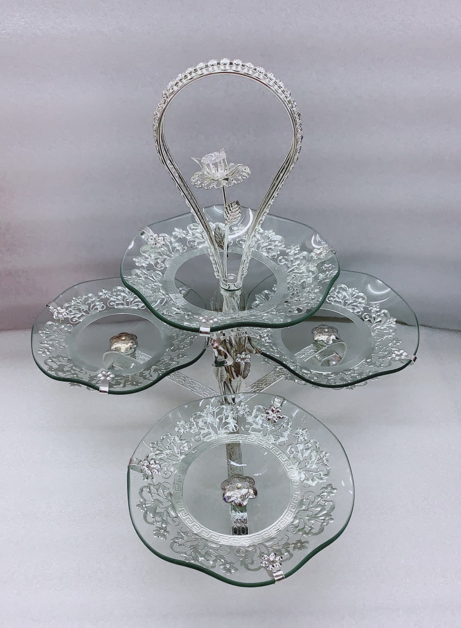 KHAY ĐỰNG BÁNH KẸO HOA QUẢ THỦY TINH 4 TẦNG - VD26