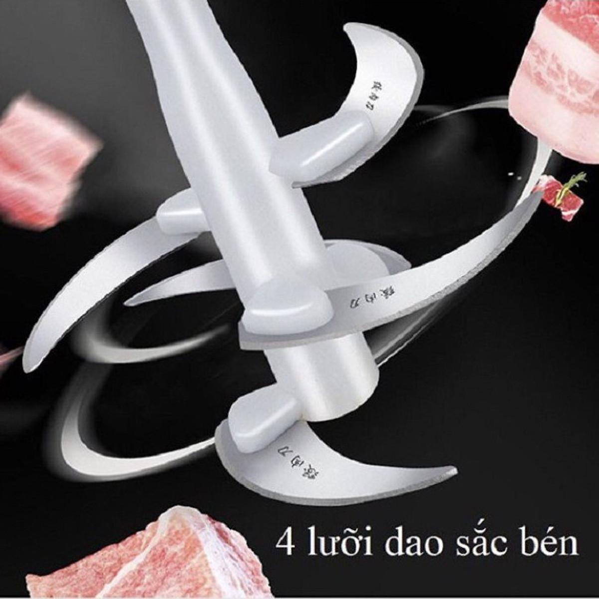 Máy Xay Thịt Cối Inox 304 Loại 4 Lưỡi Đa Năng Mini Cầm Tay Siêu Khỏe Dễ Dàng Sử Dụng Dung Tích 2 Lít - Hàng Nhập Khẩu