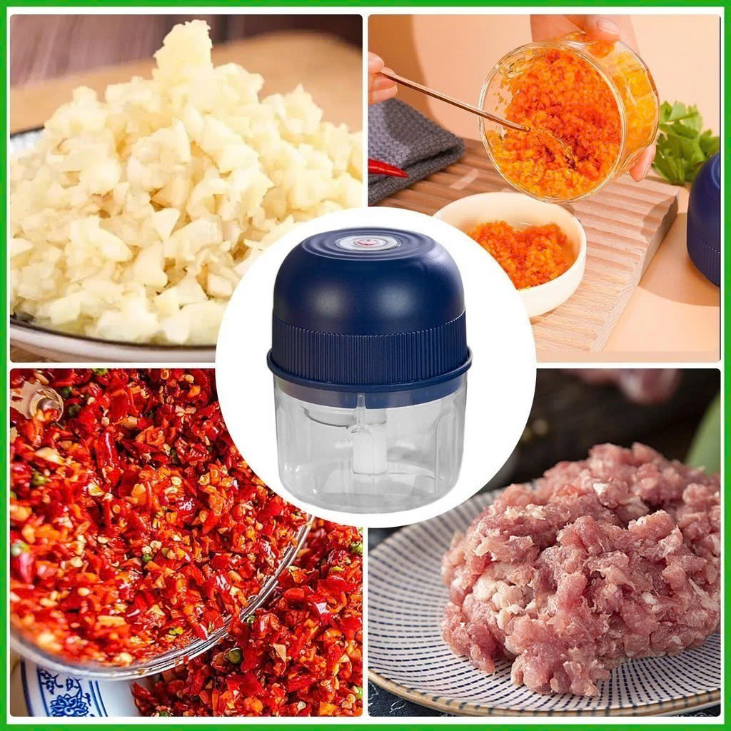 Máy xay tỏi ớt bằng tay lực nghiền mạnh với 2 lưỡi dao thép không gỉ SẠC ĐIỆN