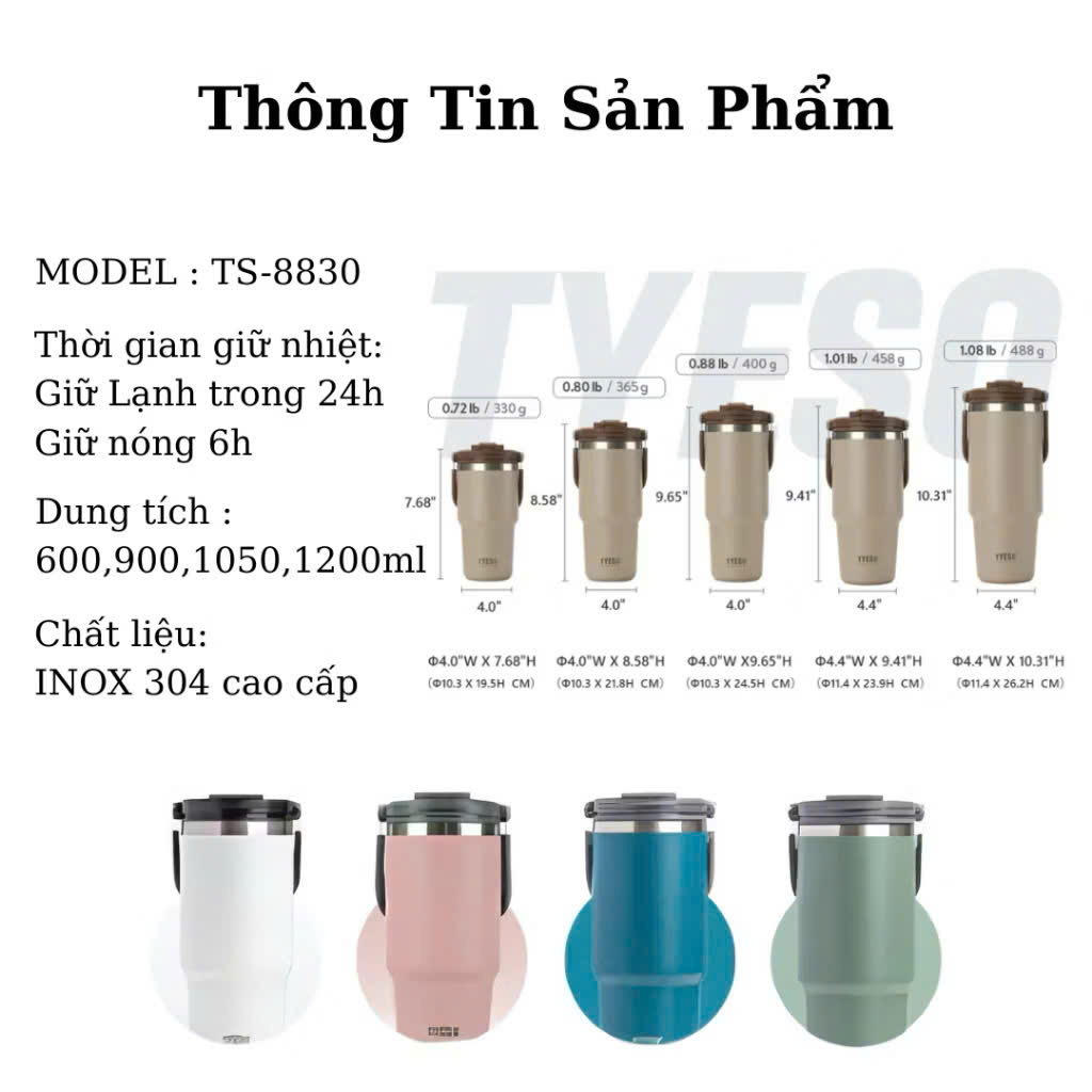 Cốc giữ nhiệt TYESO TS-8830 1200ml bằng thép không gỉ 304 Giữ nhiệt 12 tiếng