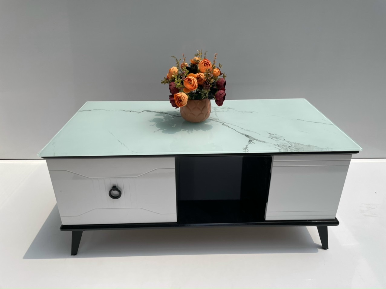 Bàn trà mặt kính vân xanh mẫu mới 2023 Tundo KT50x100x45cm