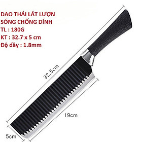 Dao bếp Nhật thiết kế gợn sóng giảm tiếp xúc với thực phẩm , chống dính ,không rỉ , sắc bén cán dao bọc cao su êm ái chống trơn trượt khi cầm 