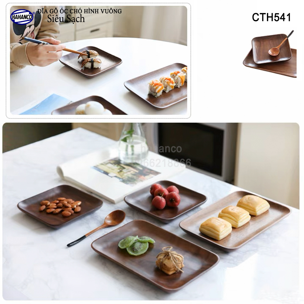 Đĩa vuông gỗ Óc Chó nhập khẩu Mỹ nguyên khối - hàng Xuất Khẩu Châu Âu - CTH541 - đựng đồ ăn/trang trí - đĩa bánh mì/trái cây/ bít tết/ pizza/ phụ kiện chụp ảnh, bày món ăn trong nhà hàng - Sang trọng trên bàn ăn