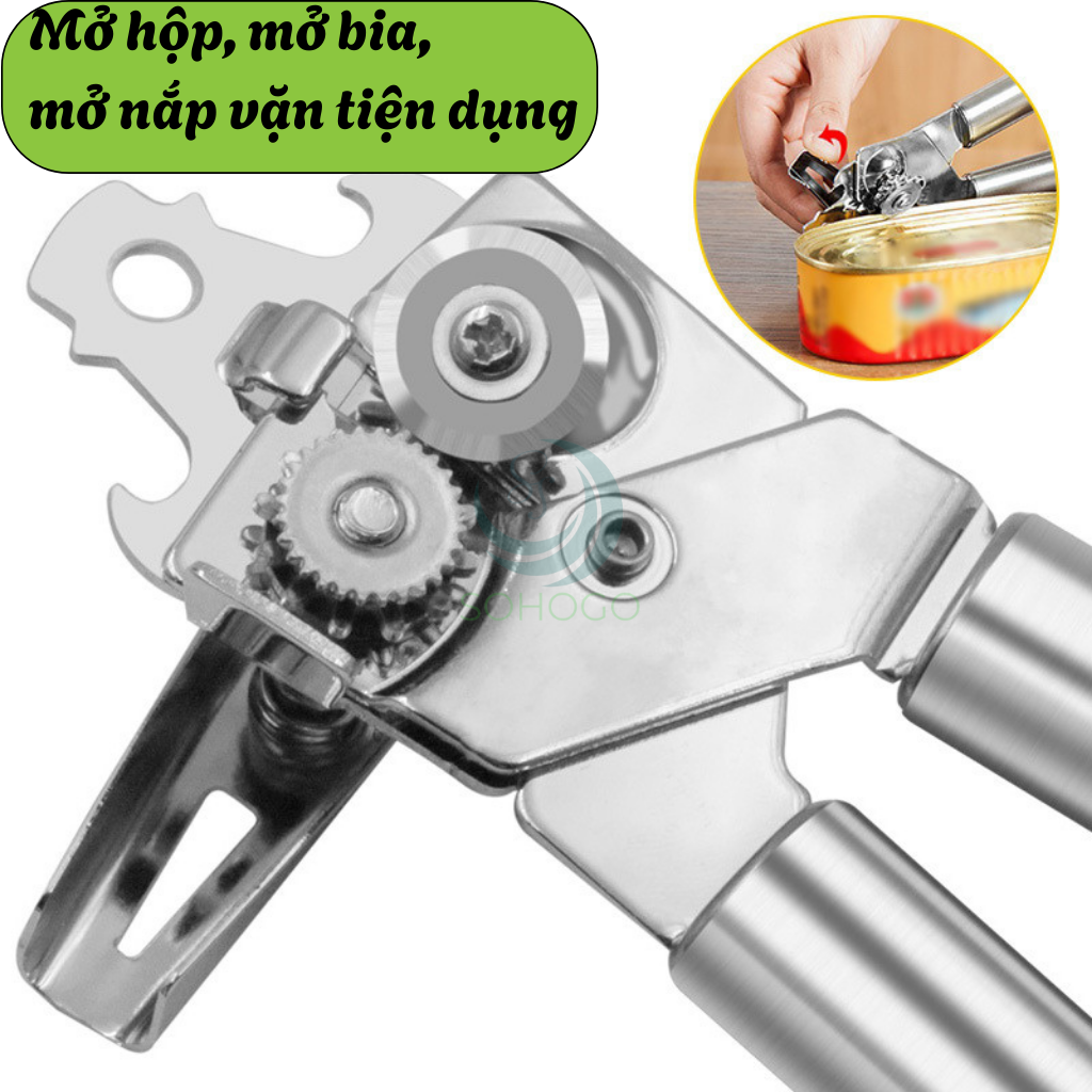 Dụng cụ mở hộp đa năng 3 trong 1- Kềm mở nắp lon inox cao cấp- Mở hộp, mở bia, mở nắp vặn tiện dụng- Dụng cụ khui đồ hộp thép không gỉ- Cần kẹp mở hộp đa năng tay cầm đôi