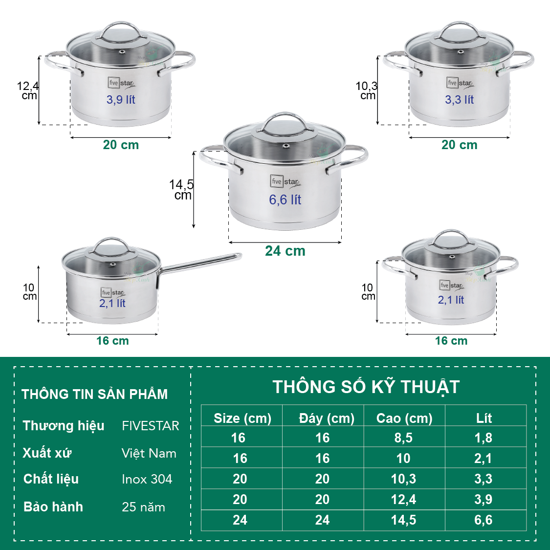 Bộ nồi xửng chảo chống dính cao cấp Fivestar 7 món 3 đáy từ , nắp kính ( tặng bộ sạn dừa 4 món )