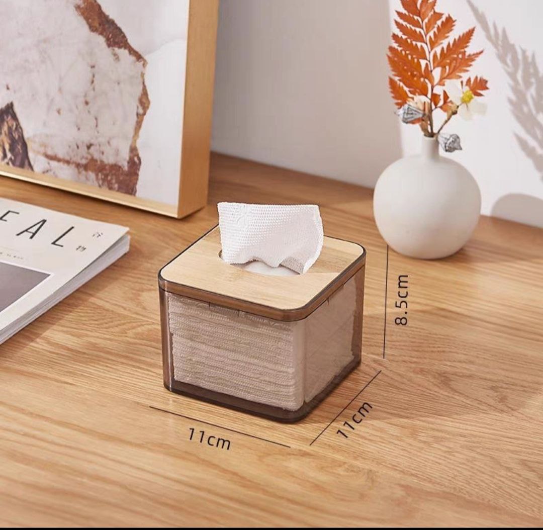Hộp Đựng Giấy Ăn Để Bàn Hộp Đựng Khăn Giấy Nhựa MiKa Trong Suốt Nắp Gỗ Tre Tự Nhiên Màu Sắc Kiểu Dáng Phong Cách Bắc Âu Cao Cấp