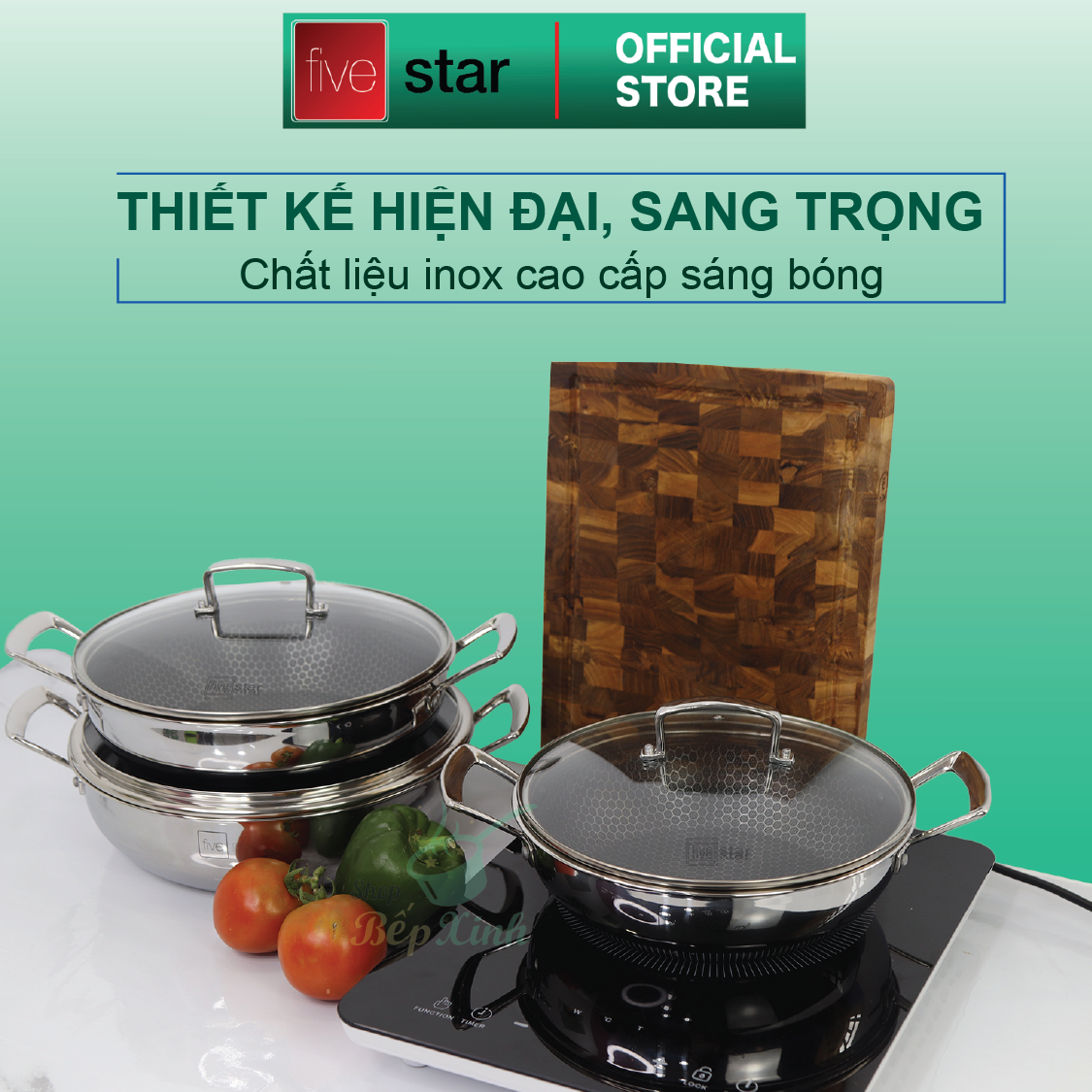 Chảo tổ ong chống dính 2 quai FiveStar 3 lớp đáy liền inox 304 ( 24cm / 26cm /28cm ), tặng 1 sạn inox