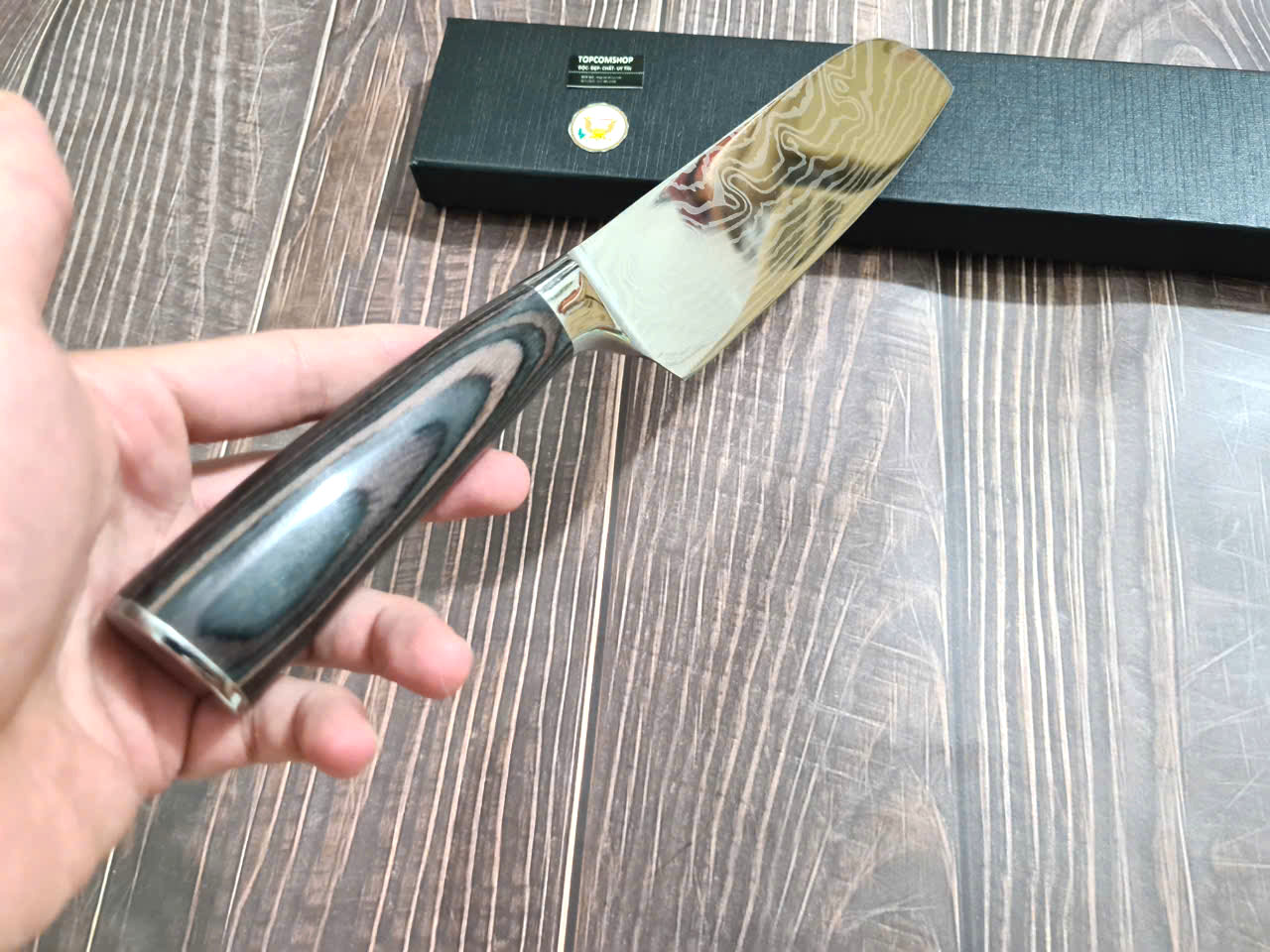 DAO - DAO BẾP NHẬT BẢN SANTOKU THÉP DAMASCUS MÃ A8 DT116 nt topcomshop vn