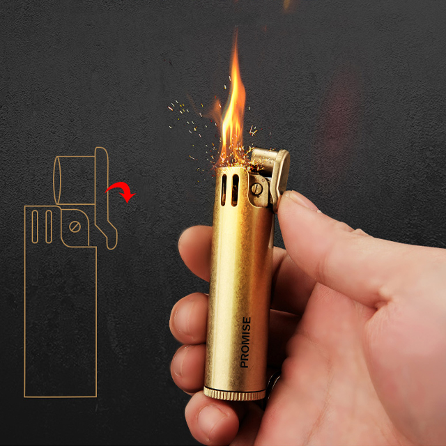 Vỏ Hột Quẹt Bật Lửa Xăng Promise BNC-015 Đồng Cao Cấp Lửa Ngọn Đẹp Độc Lạ - Dùng Xăng Bấc Đá