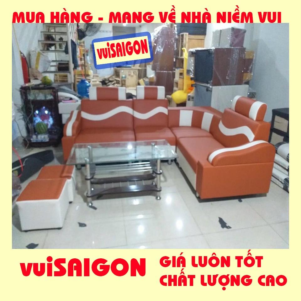 Ghế sopha nệm mút bền đẹp mẫu mã hiện đại tặng kèm 1 bàn kính và 2 ghế đôn xinh phù hợp mọi gia đình