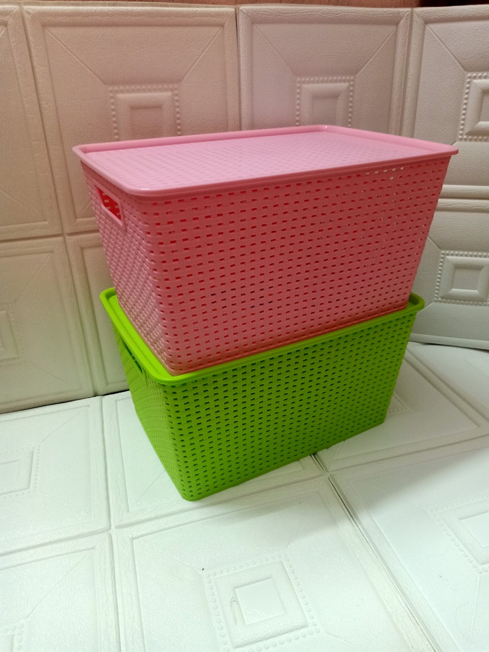 Combo 2 rổ đựng đồ đa năng có nắp đậy - 42x29.5x22.3(cm) giao màu ngẫu nhiên