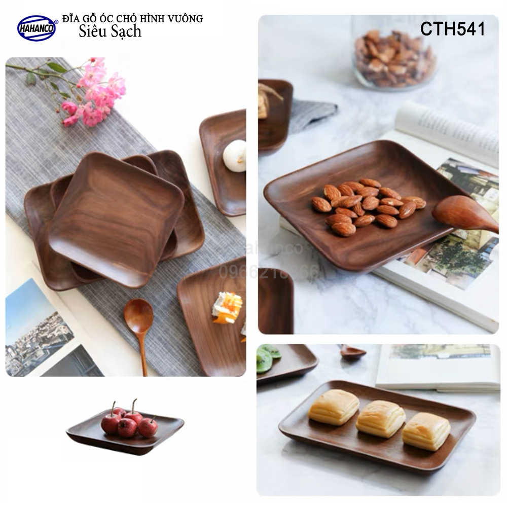 Đĩa vuông gỗ Óc Chó nhập khẩu Mỹ nguyên khối - hàng Xuất Khẩu Châu Âu - CTH541 - đựng đồ ăn/trang trí - đĩa bánh mì/trái cây/ bít tết/ pizza/ phụ kiện chụp ảnh, bày món ăn trong nhà hàng - Sang trọng trên bàn ăn