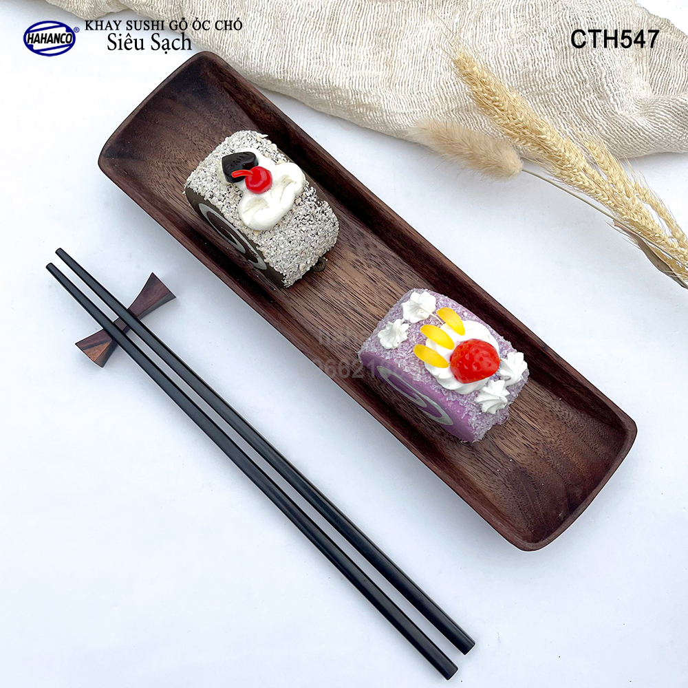 Khay Sushi gỗ Óc Chó nhập khẩu Mỹ nguyên khối - CTH547 - hàng Xuất Khẩu Nhật - đựng đồ ăn/trang trí - đĩa bánh mì/trái cây/bít tết/phụ kiện chụp ảnh, bày món ăn trong nhà hàng - Sang trọng trên bàn ăn