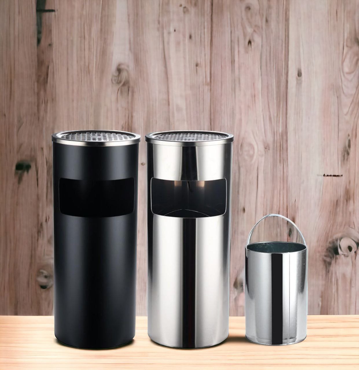 Thùng rác inox tròn, thùng rác inox gạt tàn tròn A - 035