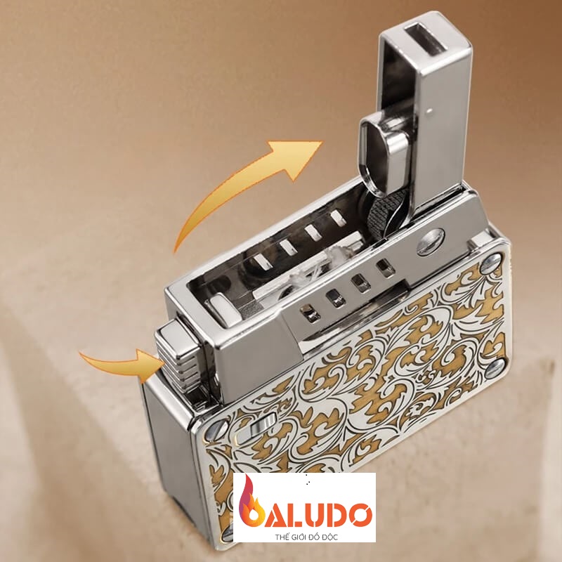 Vỏ hộp quẹt bật lửa xăng đá CF-707 có 2 đầu bấc đánh lửa, khóa chốt an toàn