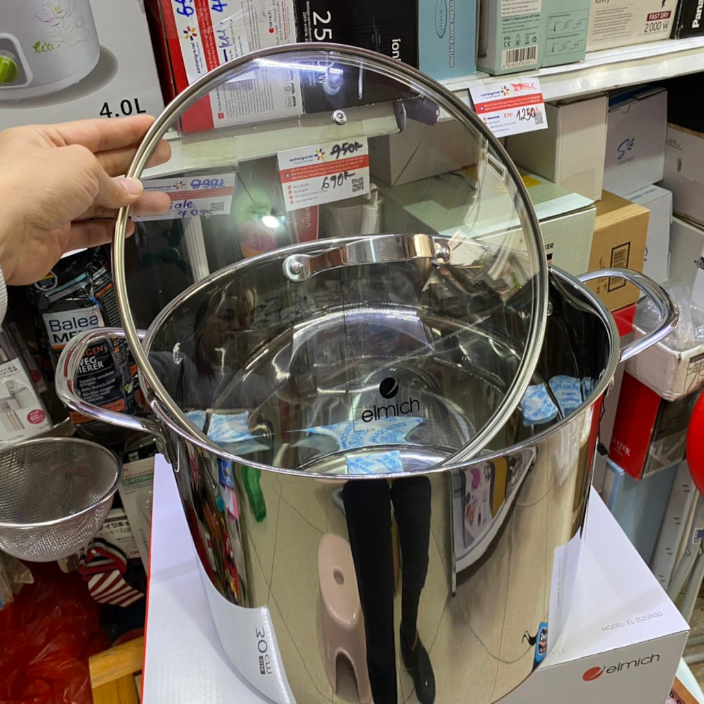 Nồi luộc gà 5 đáy Inox 304 Elmich EL-2525IN30 size 30cm cao 24cm dung tích 16L, bảo hành 24 tháng