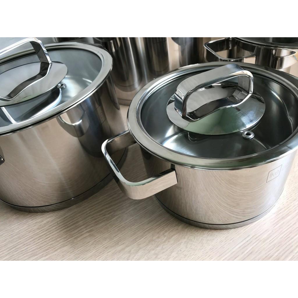 Nồi thân cao 3 đáy inox 304 Fivestar Plus bếp từ quai vuông nắp kính ( 16cm / 18cm / 20cm / 24cm ), tặng 5 muỗng ăn