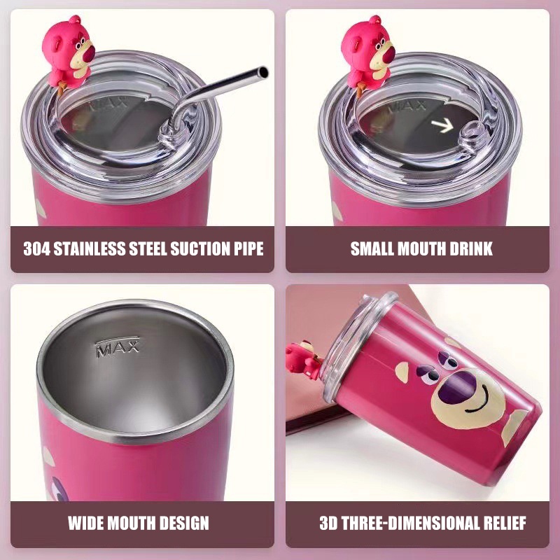 Ly Giữ Nhiệt Gấu Dâu Dễ Thương , Cốc Hoạt Hình Hồng Inox 304 Cao Cấp Không Gỉ Tặng Ống Hút Tiện Lợi - HÀNG CHÍNH HÃNG MINIIN