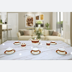 Bộ trà sứ xương cao cấp NORITAKE HEMINGWAY 4733 màu đỏ, mạ vàng - Xuất xứ Nhật Bản - Hàng chính hãng 