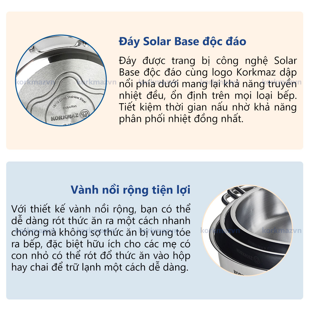 Bộ nồi xửng hấp inox 18/10 Korkmaz Perla 24cm