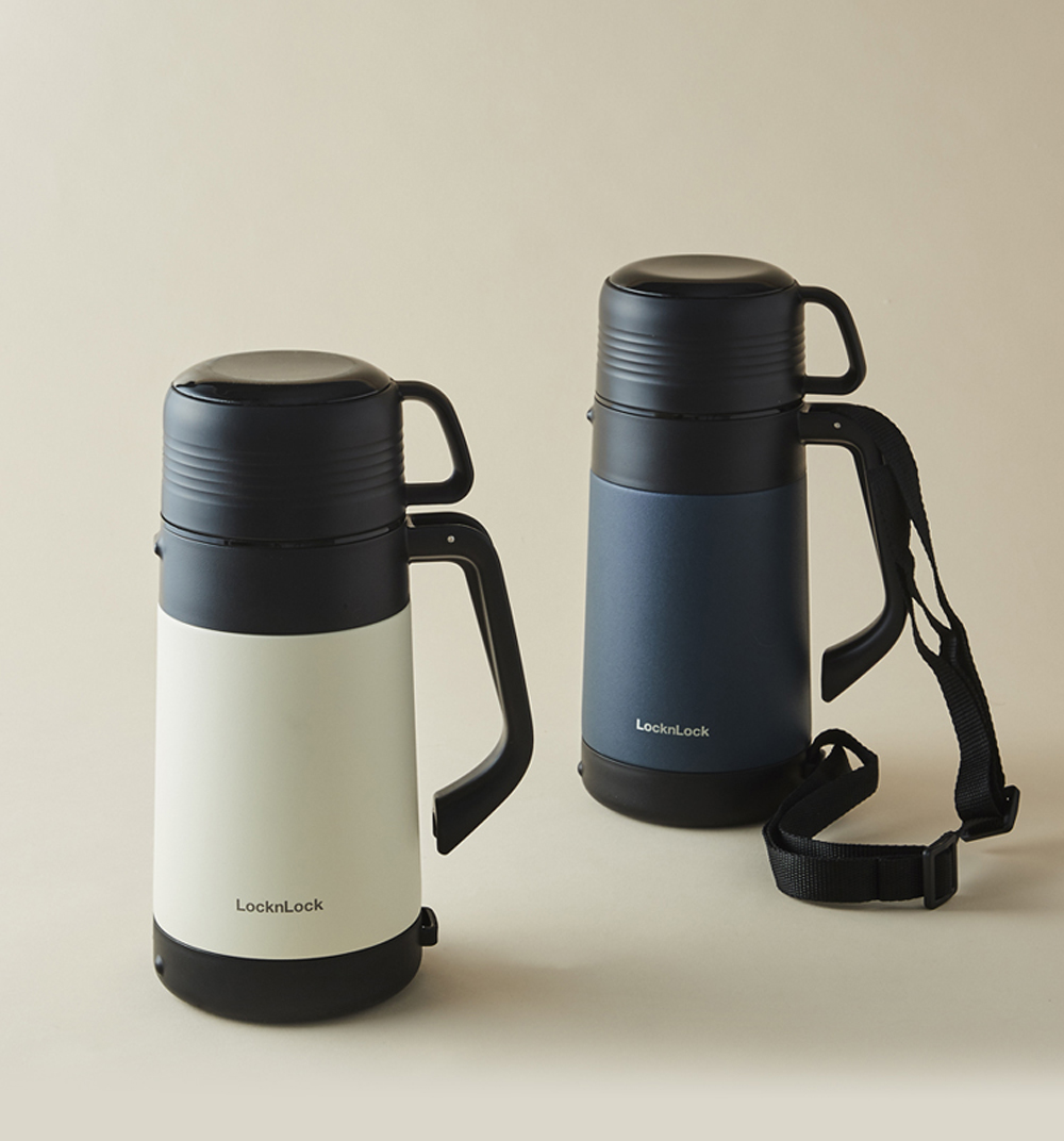 Bình giữ nhiệt Lock&Lock Easy Outdoor Vacuum Bottle màu trắng ngà LHC1485IVY 1,8L - Hàng chính hãng có quai xách, nắp dùng làm cốc nước - JoyMall