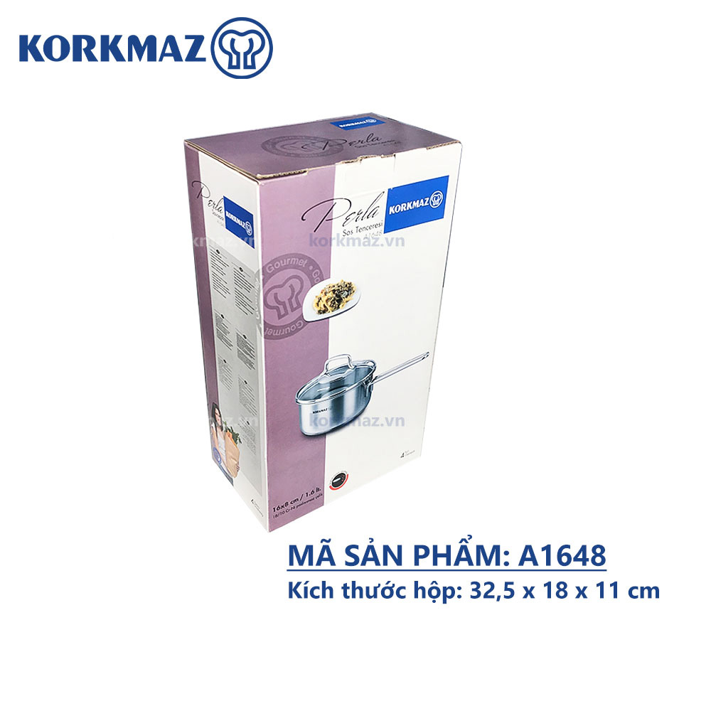 Quánh inox 18/10 Korkmaz Perla 1.6 lít có nắp - 16x8 cm