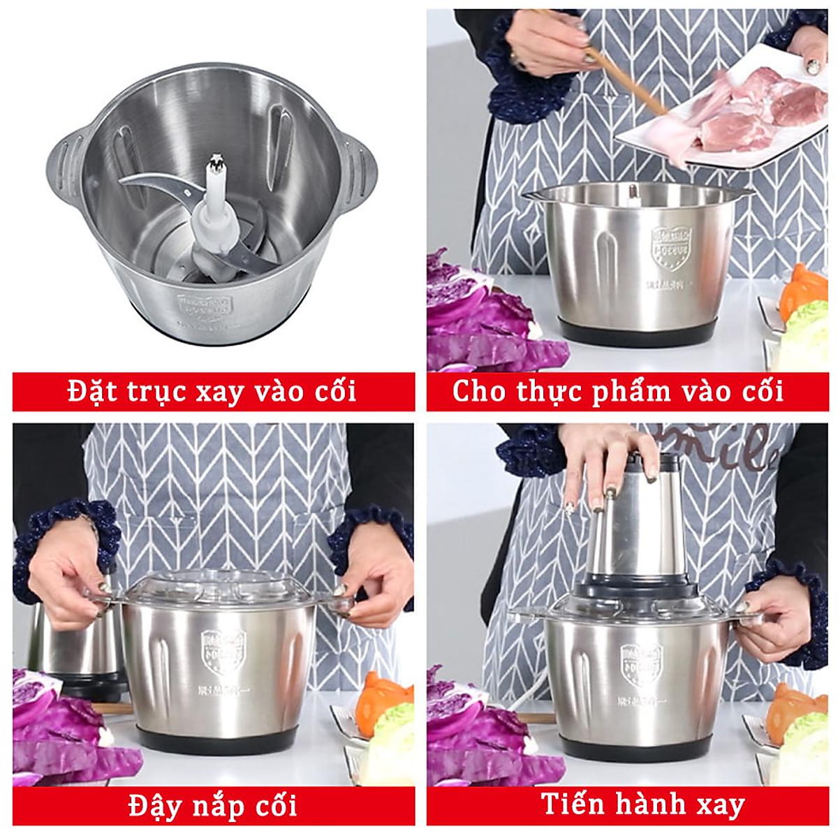 Máy Xay Thịt Cối Inox 304 Loại 4 Lưỡi Đa Năng Mini Cầm Tay Siêu Khỏe Dễ Dàng Sử Dụng Dung Tích 2 Lít - Hàng Nhập Khẩu