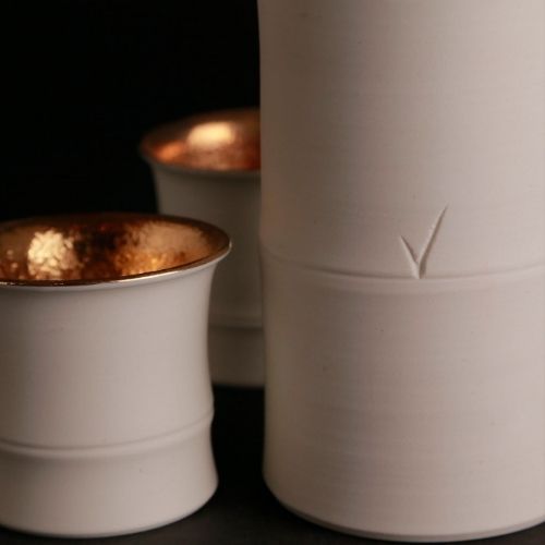 Cốc Tre Tráng Men Kinsai Nhật Bản Bộ 5 Chiếc