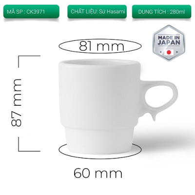 Ly sứ mug Hasami Nhật uống cà phê trà 280ml CAFE DE KONA